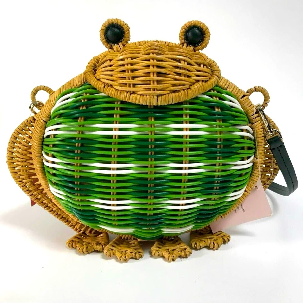 Kate Spade Green Hoppkins Wicker Frog Crossbody Bag